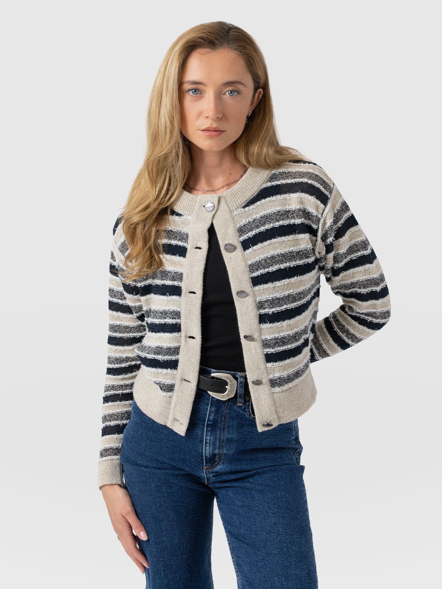 Fearne Knit Cardigan - Blue Stripe - Women's Cardigans | Saint + Sofia® USA
